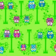 Springs Creative Sitting Pretty Owl Lime Fabric, per Yard