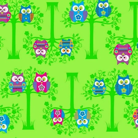 Springs Creative Sitting Pretty Owl Lime Fabric, per Yard