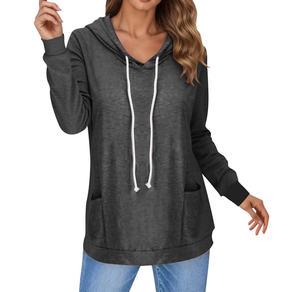 EDFBUYKRS Long Sleeve Tops for Women V Neck Shirts Fashion Fall Clothes Loose T-Shirt Casual Loose Tunic Blouses S