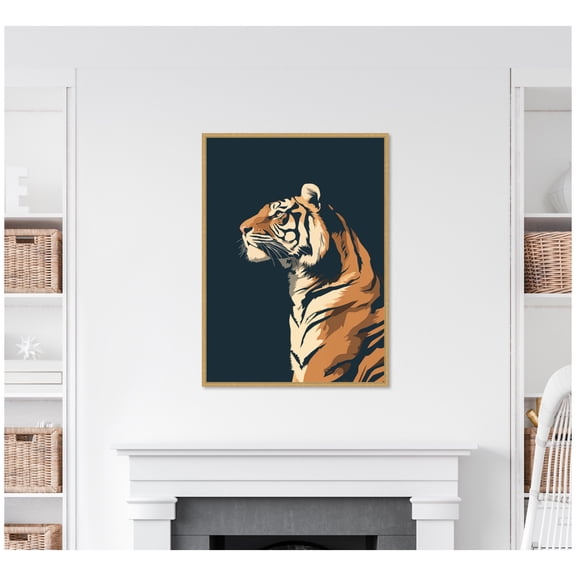 Kate and Laurel Framed Canvas Wall Art Print Navy Tiger by The Creative Bunch Studio, 28 x 38 Sylvie Bright Gold Frame, Modern Contemporary, Animal Art for Wall Decor