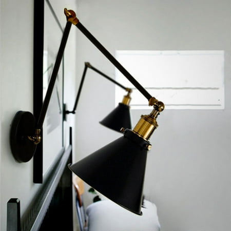 Homary Industrial Retro Double Swing Arm Lamp 1 Light Metal Tapered Shade Wall Sconce In Black Brass Canada Light Metal Tapered Shade Wall Sconce, Swing Arm Wall Lamp Canada
