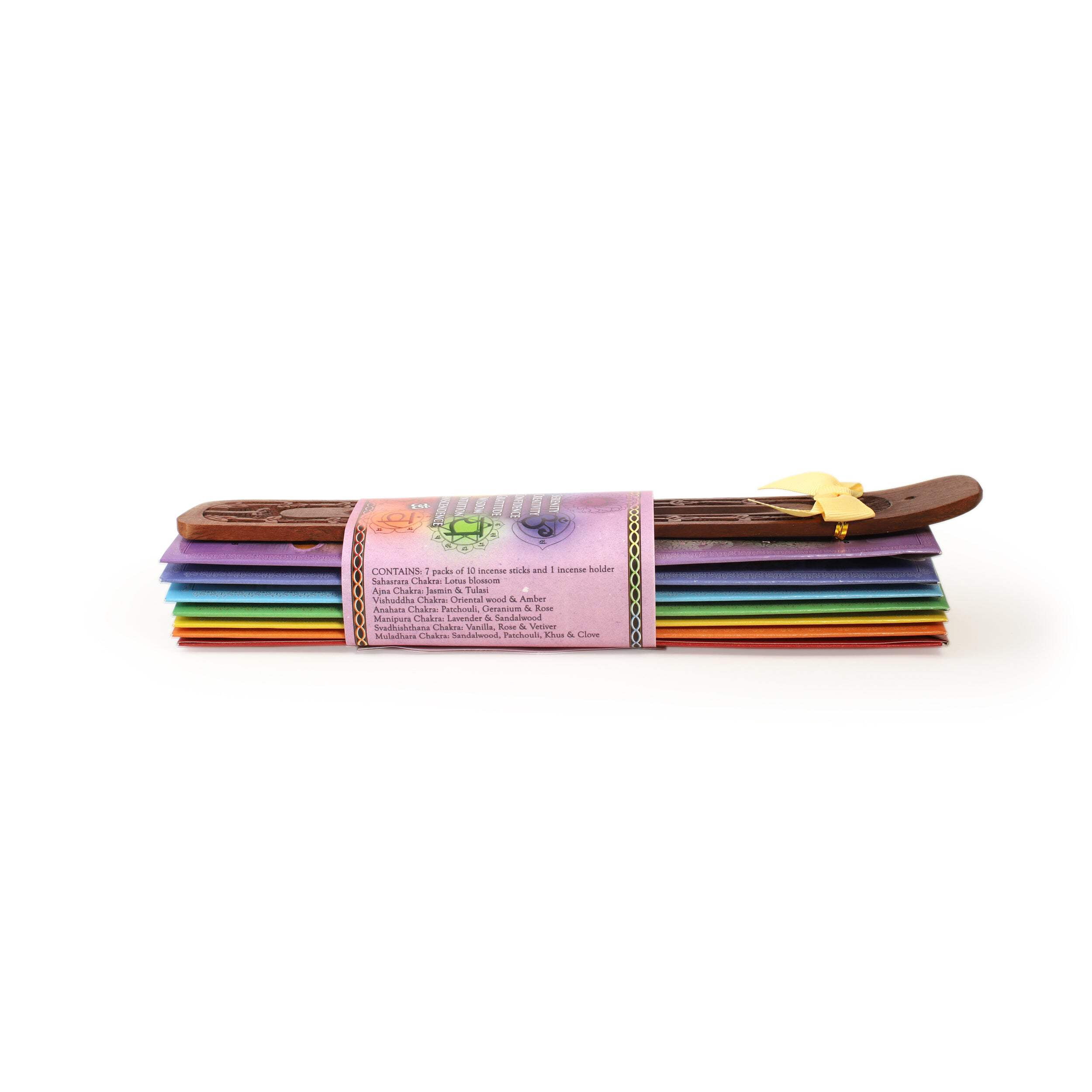 Incense Gift Set - Flat Burner + 7 Chakras Incense Stick in Purple Greeting Sleeve