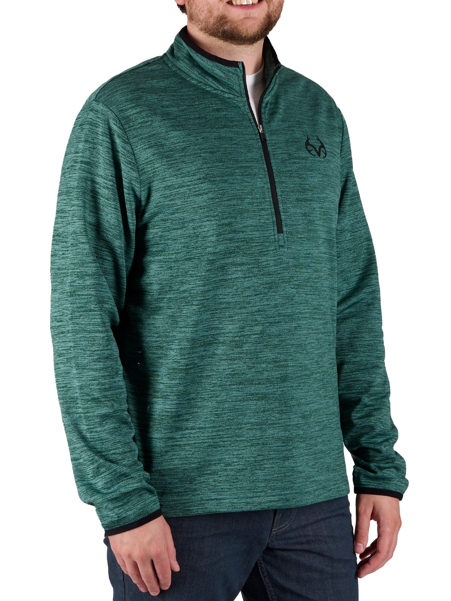 Realtree Men's Fleece Quarter Zip Pullover Sweatshirt in Green, Sizes S-2XL