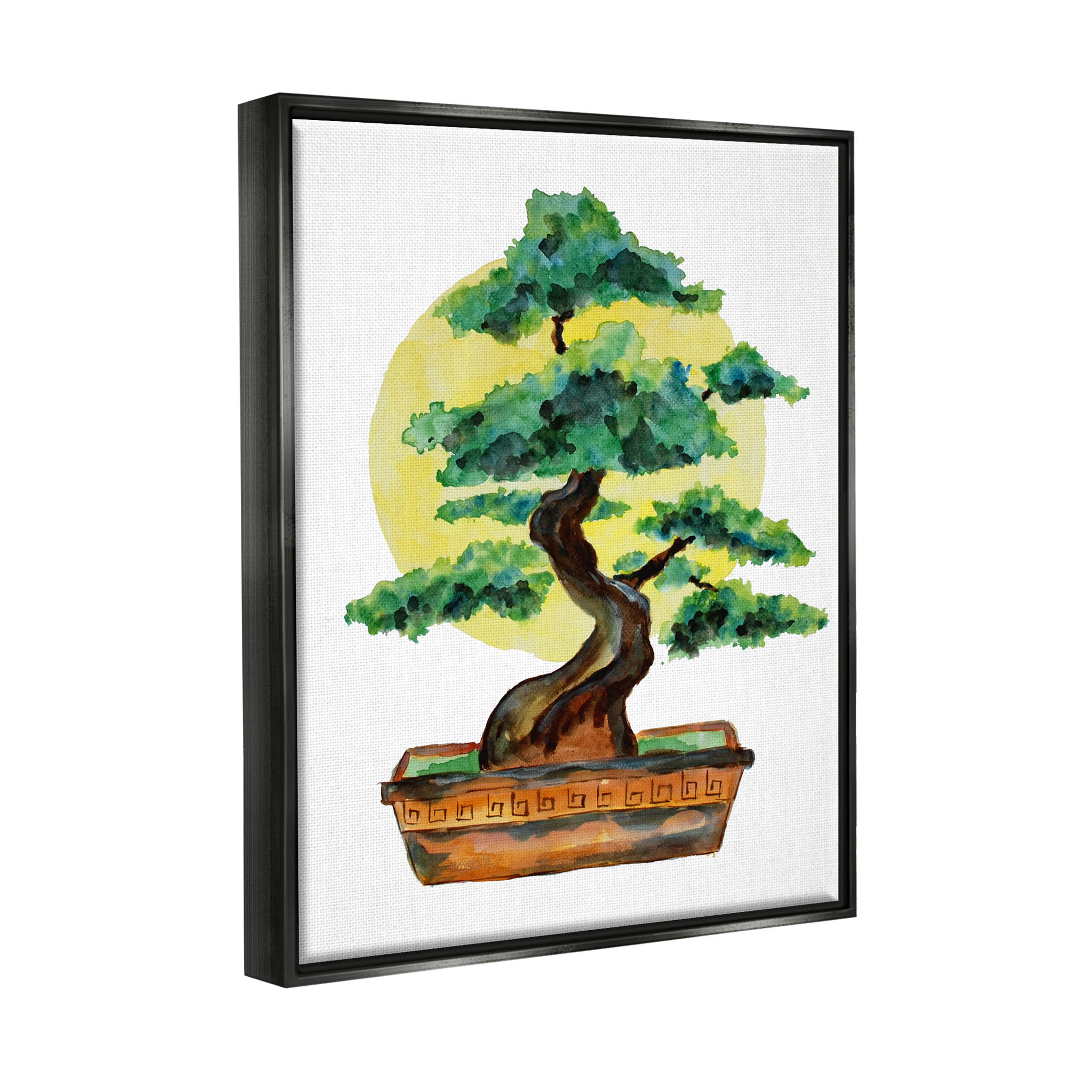 Bonsai Tree Sun Shape Botanical & Floral Graphic Art Jet Black Framed Art Print Wall Art