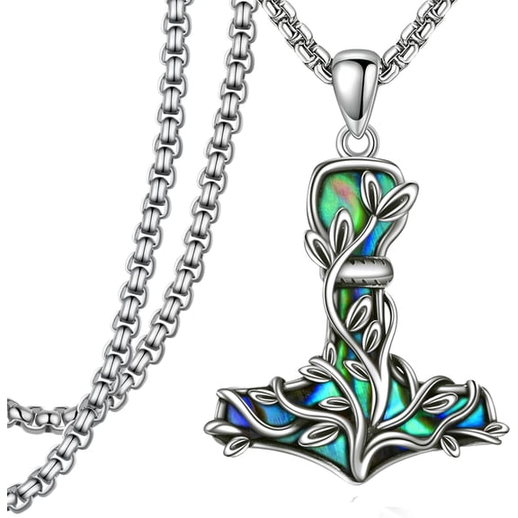 XATENJE Thors Hammer Necklace Sterling Silver Mjolnir Tree of Life Pendant Necklace Vegvisir Jewelry for Women Men