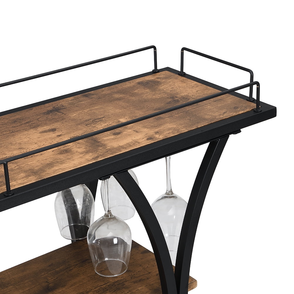 Kepooman Bar Carts, Industrial Bar Cart with Wine Rack and Glass Holder for Home, Black Kepooman Bar Carts, Industrial Bar Cart with Wine Rack and Glass Holder for Home, Black