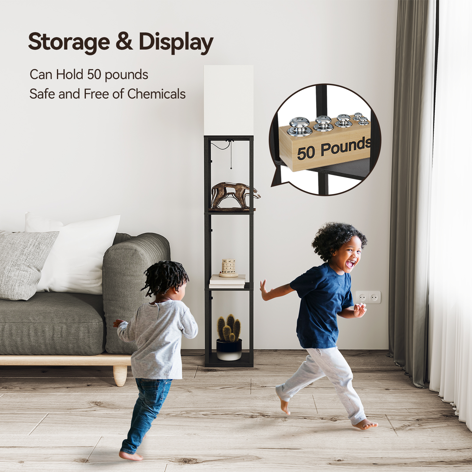 Sunmory 63" Floor Lamp with Shelves, Black photo 7