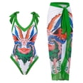 thumbnail image 2 of WREESH Womens One Piece Swimsuits Beach Cover Ups Fashion Retro Print Tight Fitting Bikini Swimsuit Chiffon Overskirt Suit Sleeveless Bathing Suits Green, 2 of 8