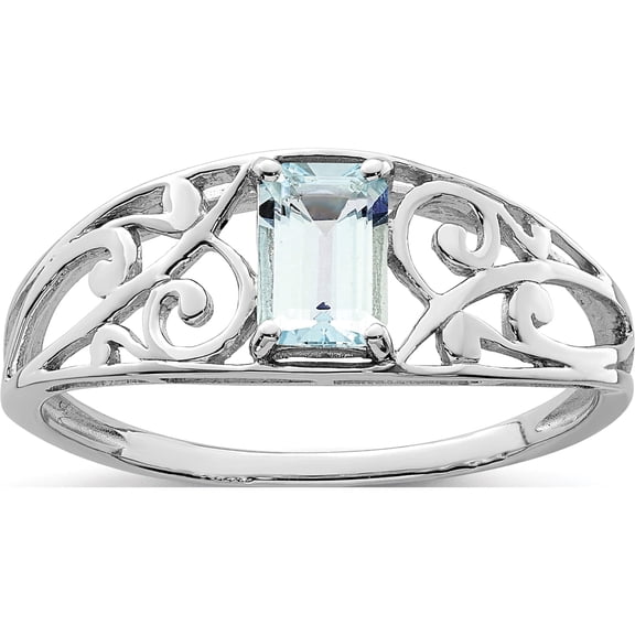 Sterling Silver Rhodium Plated Aquamarine Ring (Size 6) Made In India qr4503aq-6