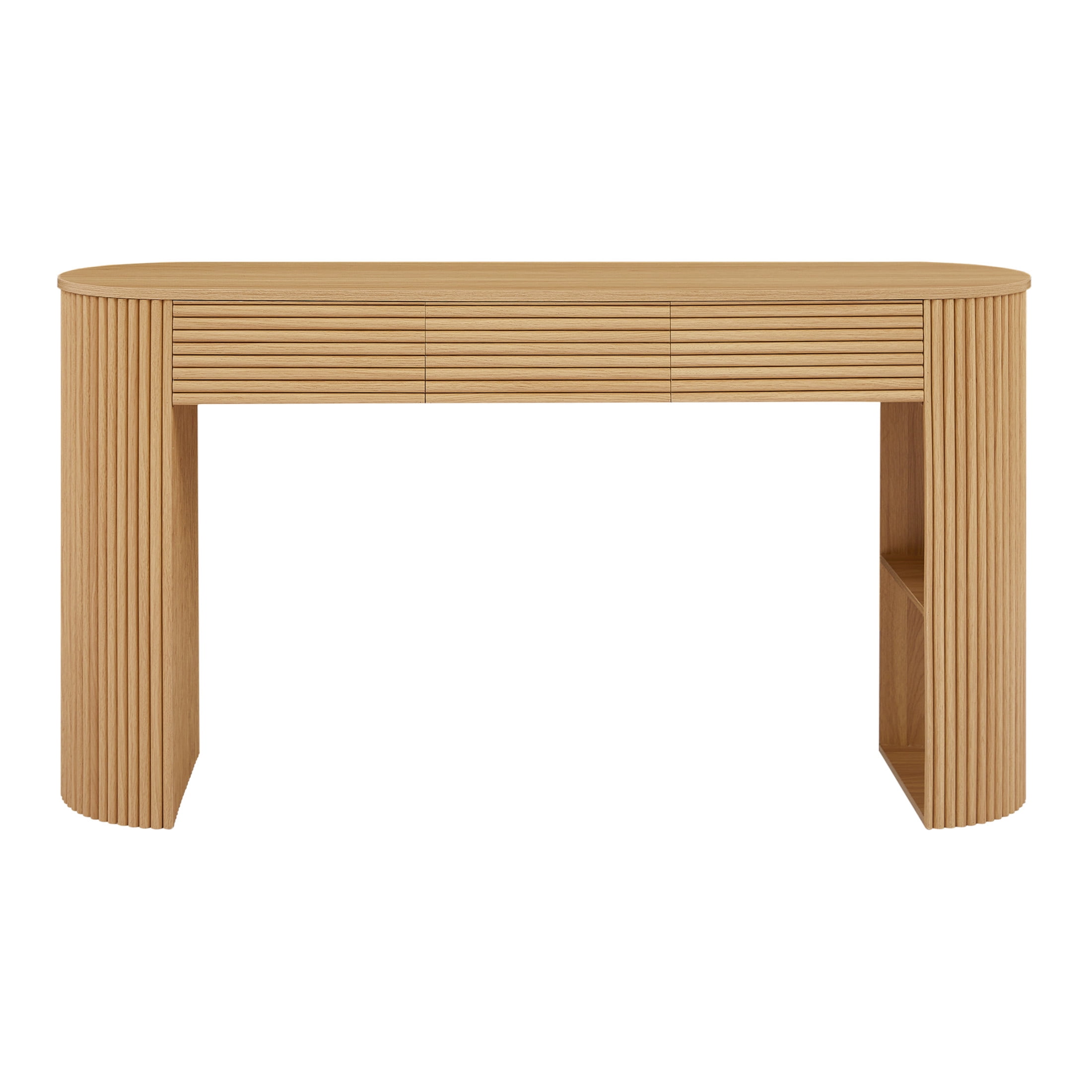 Christopher Knight Home 59.8" Retro Console Table, MDF Entryway Storage Table with 3 Drawers, Natural