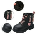 thumbnail image 4 of Glisme Girls Winter Girls Snow Boots Leather Lace Up Stylish Color Matching Side Zipper Boots Leisure Black Boots Size 4-4.5 Years, 4 of 9