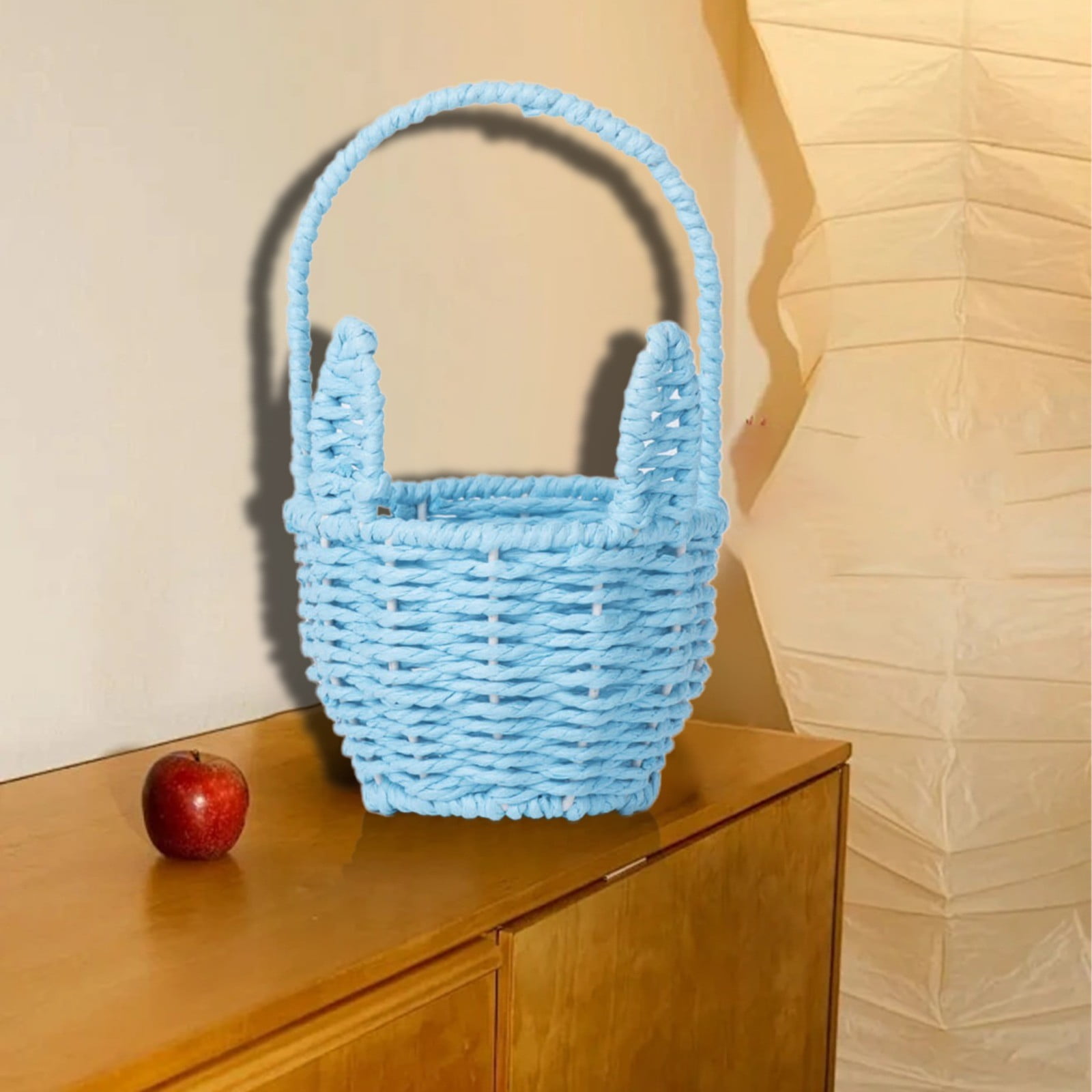 Easter Basket with Handle, Bunny Easter Baskets, Rabbit Harvest Flower Toy Mini Picnic Wine Woven Fruit Birthday Organizer, Easter Egg Cute Cookies Beach Storage, 1 Pcs, 8.19x4.88"