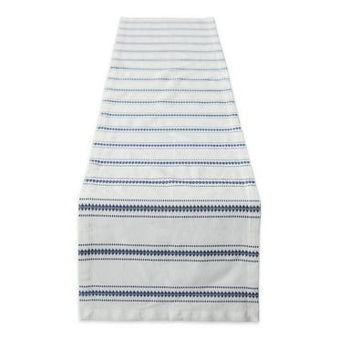 DII 14x108" Modern Cotton Zig Dobby Stripe Table Runner in French Blue