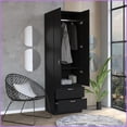 thumbnail image 6 of Chests & Wardrobes | Vico 76'' High Armoire Wardrobe Closet with 2 Drawers, Double Door, Shelf & Hanging Rod | Black | Engineered Wood, 6 of 8