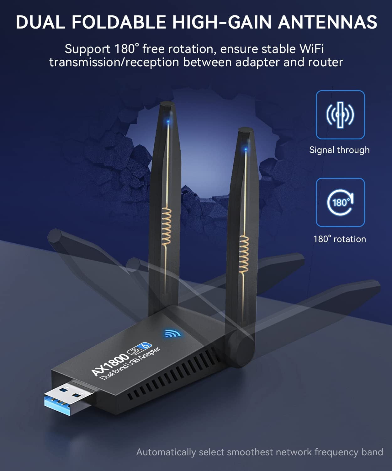 Zexmte USB WiFi Adapter AX1800 WiFi 6 (802.11ax) Wirless USB 3.0 1200Mbps Dual Band High Gain Antenna 2.4GHz/ 5GHz WiFi Card Adapter Reciever for Desktop PC