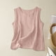 thumbnail image 4 of Auralook Cotton Linen Tank Tops for Women Solid Casual Summer Gauze Shirt Basic Sleeveless Round Neck Loose Vest Beach Vacation Clothes, 4 of 5