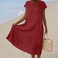 thumbnail image 6 of Oksale Tshirt Dresses for Women Loose Short Sleeve Linen Dress with Pockets Casual Crewneck Maxi Dresses Wine XL, 6 of 9