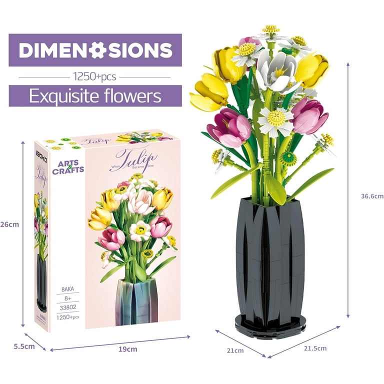 GZBrick Tulips Flowers Bouquet Building Sets Home Decor for Girls