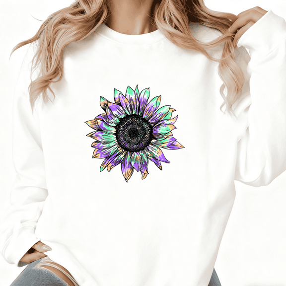 Colorful Sunflower Art Print Sweatshirt Graphic Sweatshirt White S-3XL Tops