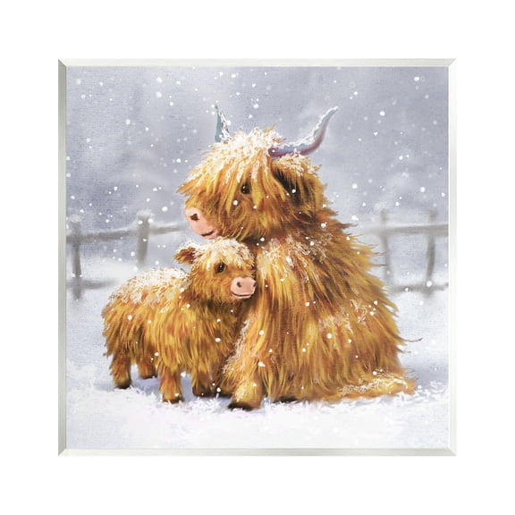 Stupell Industries Cattle Calf Snowy Farm Landscape Holiday Painting Unframed Art Print Wall Art