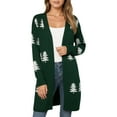 thumbnail image 3 of Womens Christmas Cardigan Sweater Long Sleeve Loose Fit Casual Knit Christmas Tree Embroidered Sweater Jacket Winter Xmas Open Front Cozy Holiday Soft Christmas Sweaters for Women Green L, 3 of 8