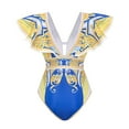 thumbnail image 6 of Flaxmaker Women Ruffle V Neck Pattern Print One Piece Swimsuit and Sarong or Pants Bathing Suits Full Coverage Swimwear, 6 of 8