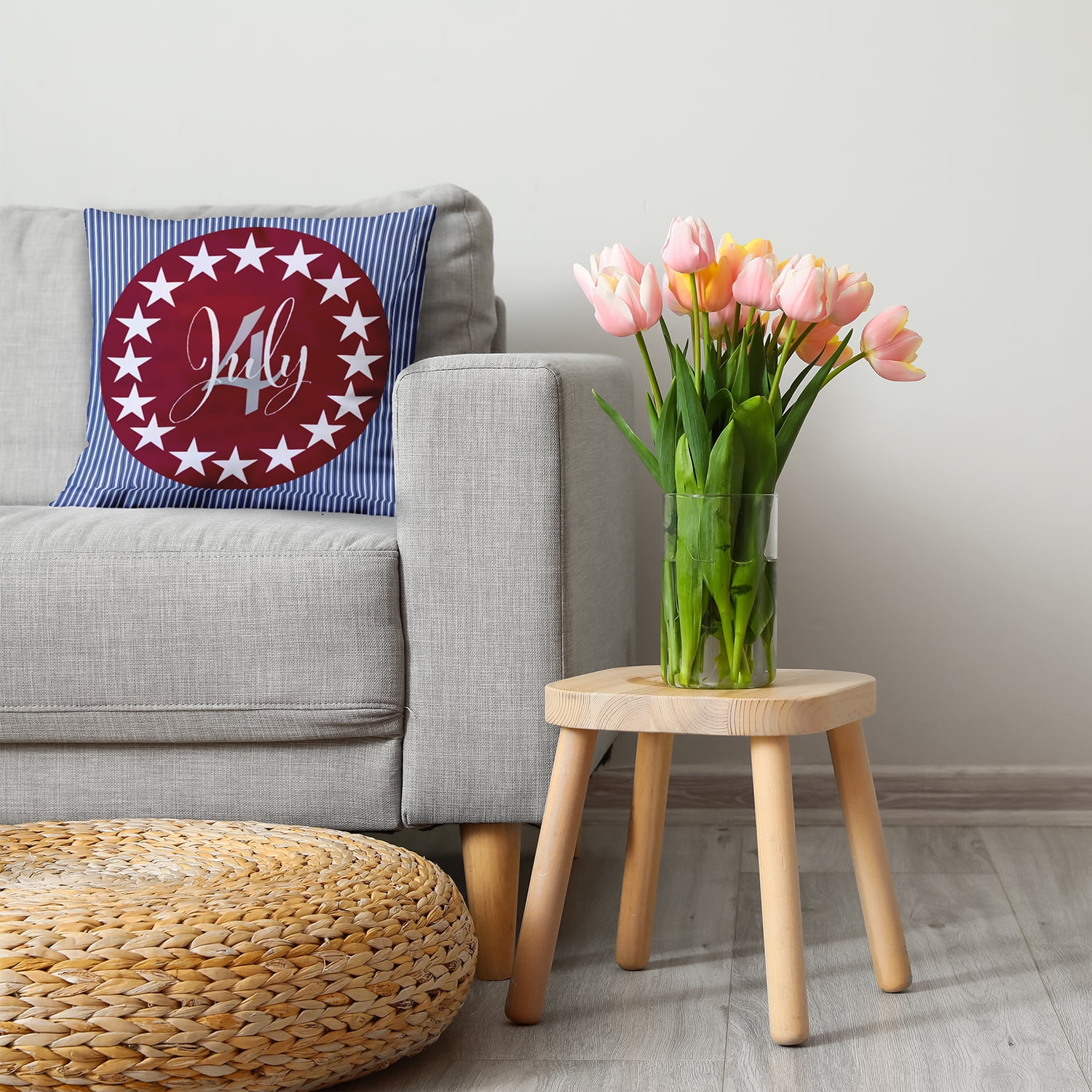 24" x 24" Simply Daisy July Four Poly Pillow with Zipper, Red Qty 1