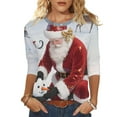 thumbnail image 2 of Xdegoge Merry Christmas Sweatshirts for Women 3/4 Length Sleeve Round Neck Pullover Funny Santa Claus Print Sweatshirt Casual Loose Fitting Blouse Tops, 2 of 7