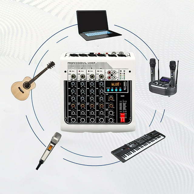 Tablero de Sonido Mezclador Profesional ANGGREK 4 Canales con Pantalla Digital Phantom Power 48 V