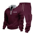 thumbnail image 6 of Yusimy Men's Fleece-Lined 2-Piece Cargo Set Half-Zip Zip-Up Stand-Up Collar Pocket Jogger Pants Casual, 6 of 9