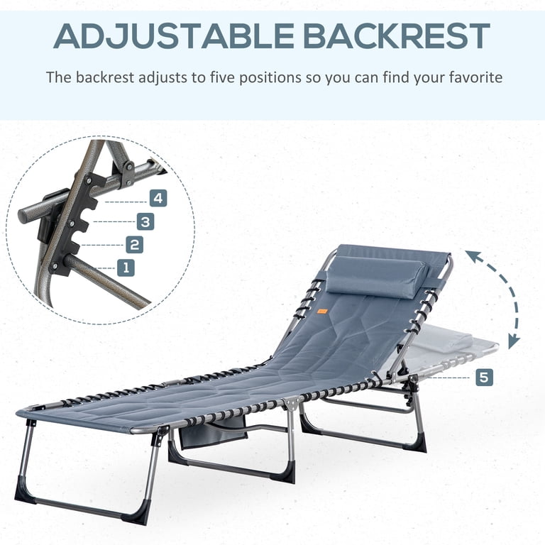 Outsunny Padded Folding Chaise Lounge, Gray Reclining Chair photo 3