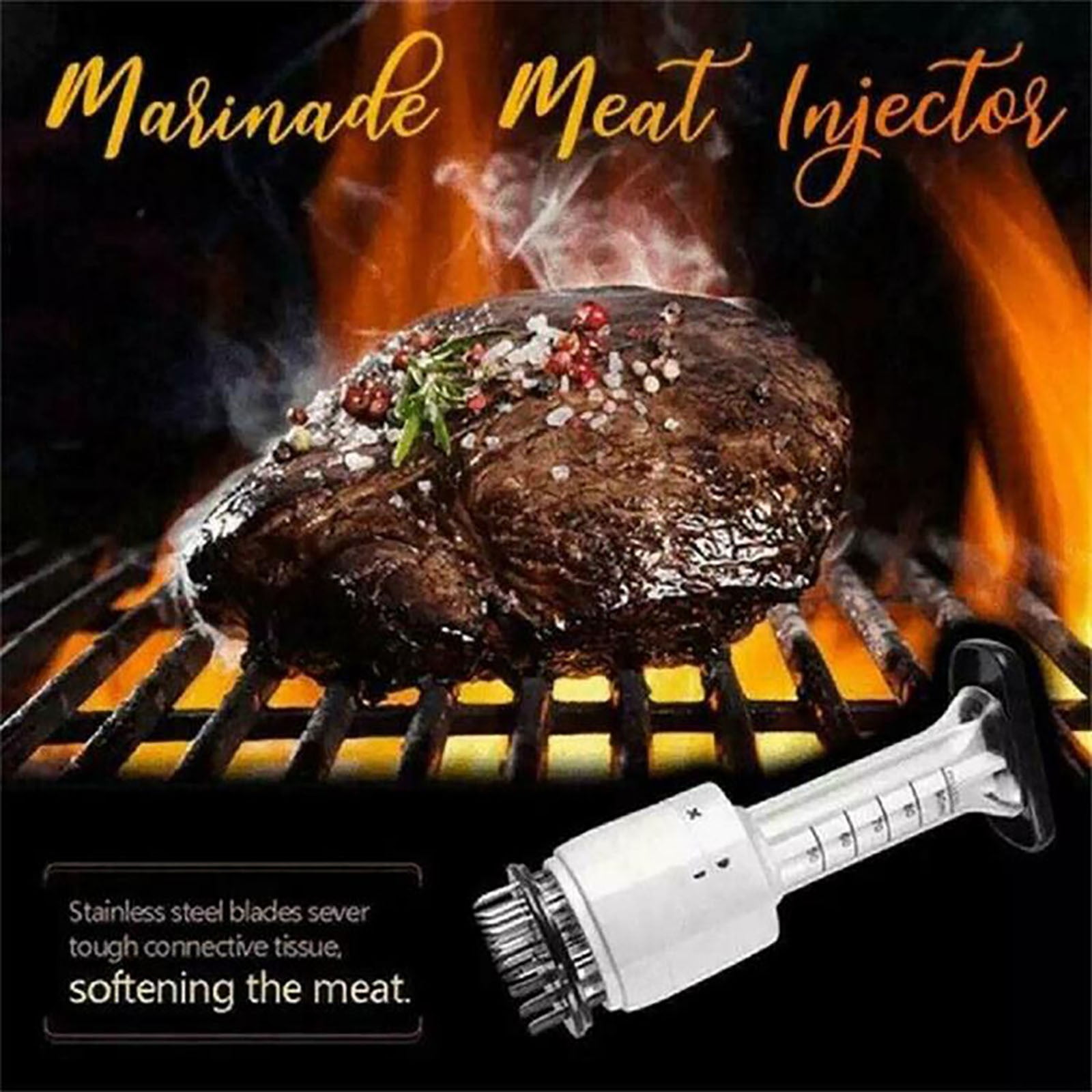 cpengpj 2-in-1 Stainless steel Marinade Meat Injector, Marinade Tenderizer Injector Needle Flavor Syringe Cooking Meat Poultry Turkey Chicken BBQ