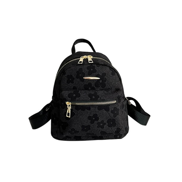 Mochila Lona Con Flores Mochila Pequeña Informal Y Versátil para Mujer 3318 (negro)