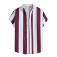 thumbnail image 1 of Camisas Para Hombre Manga Corta Camisas a rayas para hombre Camisas informales de manga corta con botones (Red, XL), 1 of 3