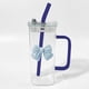 thumbnail image 2 of Vaso de agua de vidrio de 400 ml con tapa y asa, pajita de vidrio desmontable y decoración de mariposa | Vaso transparente duradero para casa, oficina, viajes, té helado y agua, 2 of 7
