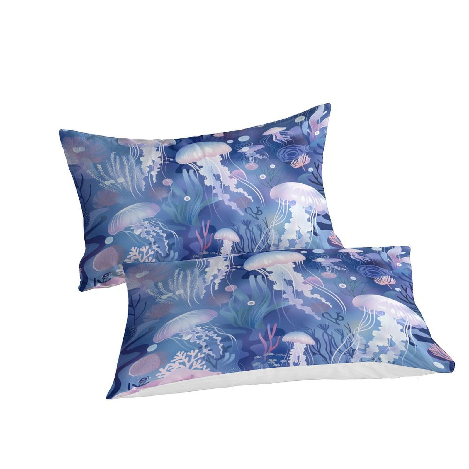YJHDM 3D Marine Animal Bedding Set Blue Jellyfish Duvet Cover Pillow Case 2/3pcs Soft Twin/Full Bed