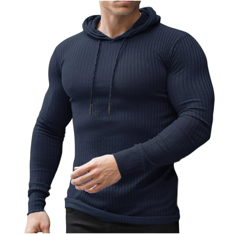 Men Hooded Shirts Solid Color Autumn Long Sleeve Top Casual