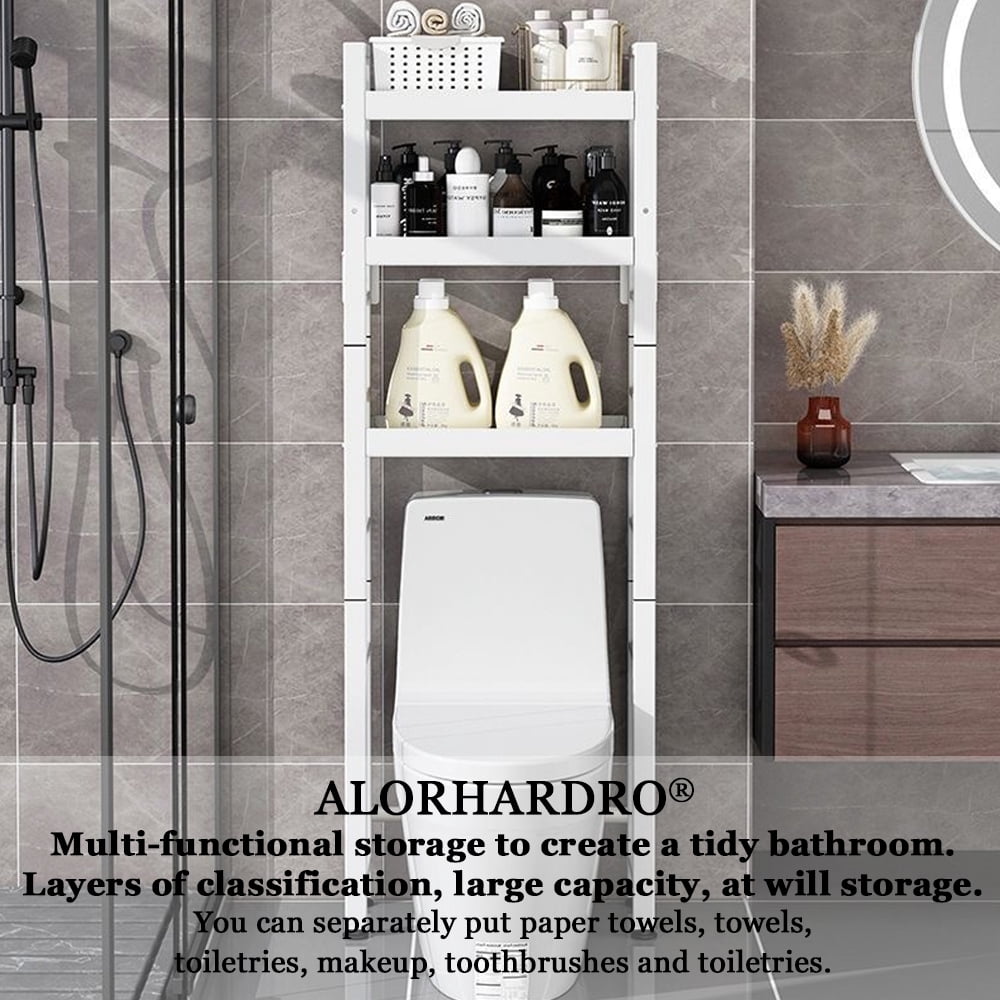 ALORHARDRO Over The Toilet Storage Rack, 3-Tier Metal Bathroom Organizer Stable Freestanding Toilet Rack Storage Shelves Space Saver, White