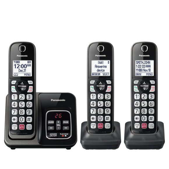 Panasonic Cordless Phone with Answering Machine, Advanced Call Block, Bilingual Caller ID and High-Contrast Display, Expandable System with 3 Handset