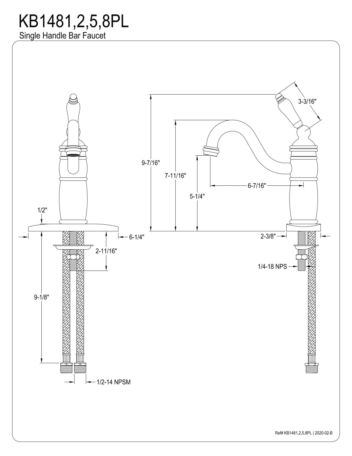 Kingston Brass KB1481PL Deck Mount Bar Faucet, Polished Chrome
