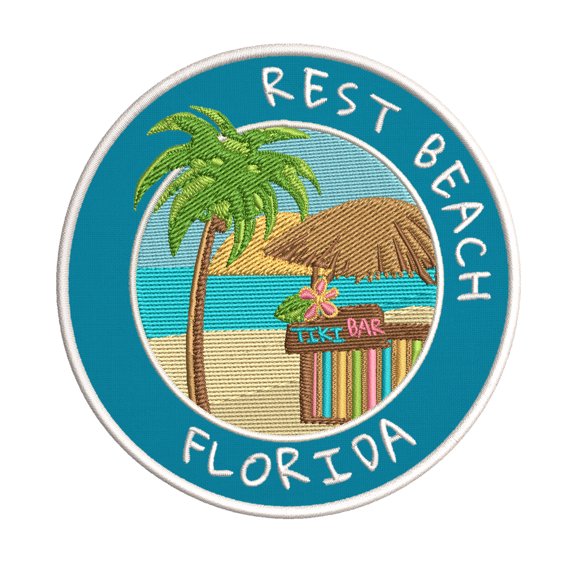 Happy Hour! Rest Beach, Florida 3.5 Inch Iron Or Sew On Embroidered Fabric Badge Patch Ocean Beach, Salt Life Iconic Series