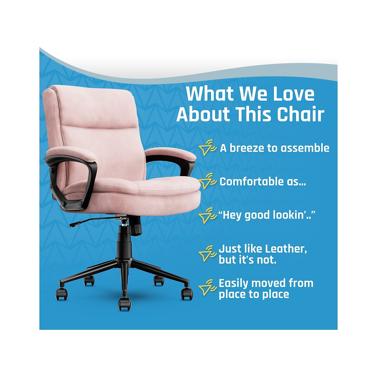 Click365 Transform 2.0 Ergonomic Mid Back Desk Chair Fabric Pink