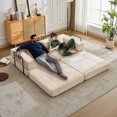 thumbnail image 2 of Convertible Floor Sofa Bed, Chenille Cloud Couch with Pillow Back & Armrest, Foldable Loveseat Sectional Sofa with Fixed-Shape Frame for Living Room, Beige, 2 of 7