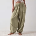 thumbnail image 2 of CIENVNSTG Women's Summer Beach Style Cotton Linen Pants Solid Color Straight Leg Elastic High Waisted Lightweight Casual Trendy Radish Harem Pants with Convenient Pockets Khaki 3XL, 2 of 7