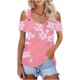 thumbnail image 1 of Camisas de Manga Corta para las Mujeres de Verano Sexy Frío Hombro Suéter Blusa Cuello en V Sólido, Ligero para Diario, 1 of 9