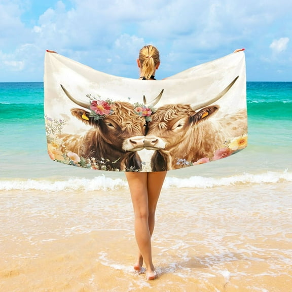 Ryvnso Highland Cows Beach Towel Quick Dry Swimming Yoga Beach Towels Large Sand Free Microfiber Towel 31"W x 71"L