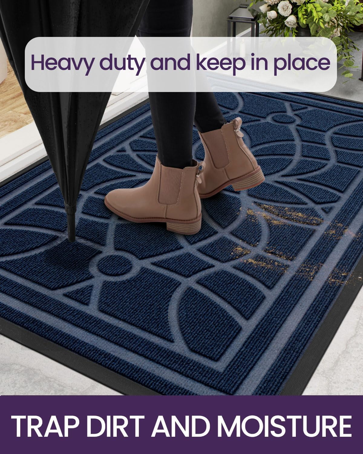 Front Door Mat Outside Entrance  Heavy Duty Non Slip Low Profile Doormat For Entryway Dirt And Welcome Mats Easy Clean Patio Garage 3x2 Blue