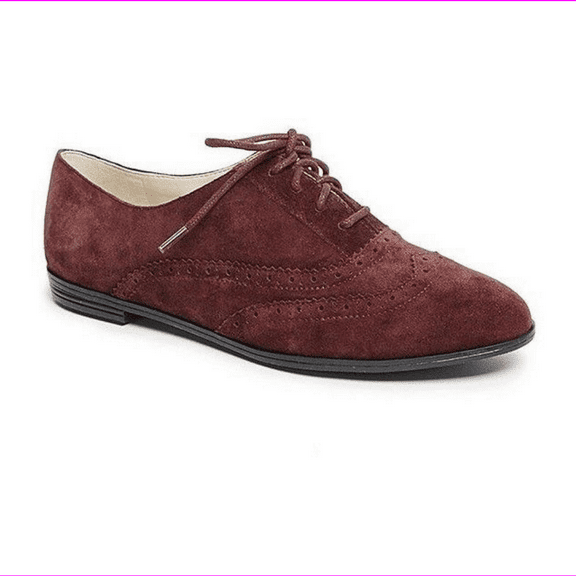Isaac Mizrahi 'Fiona' Dark Red/Wine Suede Lace Up Wingtip Oxford Flats 6M
