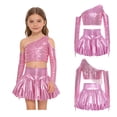 thumbnail image 2 of iiniim Girl's 2 Piece Dance Outfits Jazz Hip Hop Performance Dance Top and Metallic Bubble Skirts Set Pink 12, 2 of 7