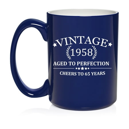 

Cheers To 65 Years Vintage 1958 65th Birthday Ceramic Coffee Mug Tea Cup Gift for Her Him Men Women Mom Dad Grandma Grandpa Party Favor Friend Husband Wife Anniversary (15oz Blue)
